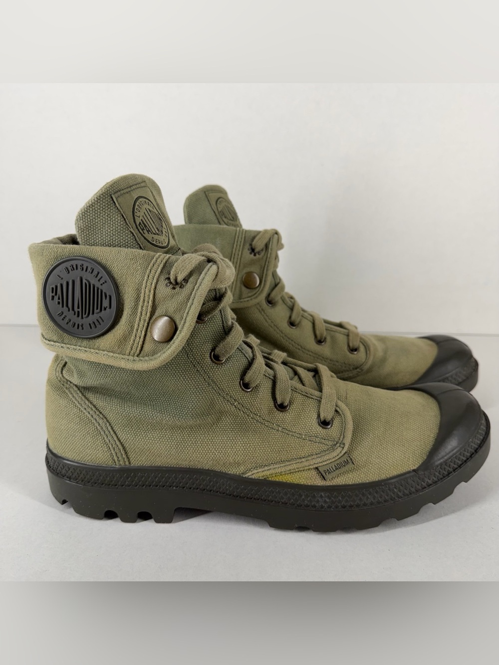 Palladium Men's Combat Ankle Boots Canvas Lace Up Green/Black US 9.5 EU 42.5